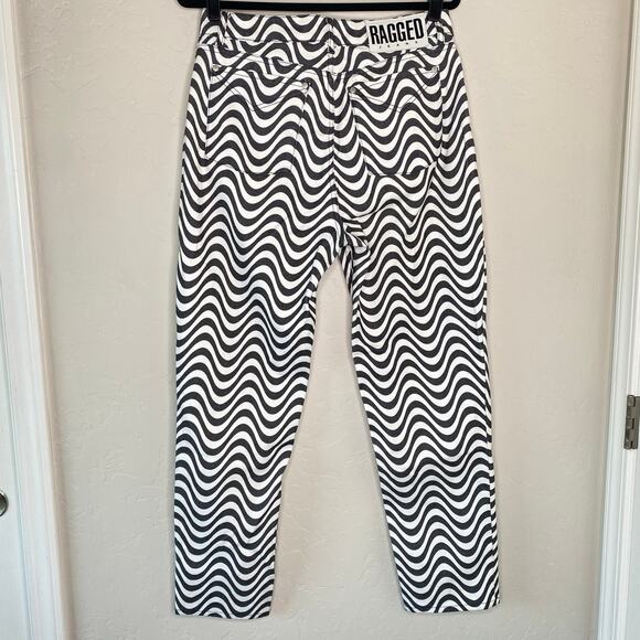The Ragged Priest White Charcoal Wave Print 100% Cotton Dad Jeans 30 - Picture 11 of 13